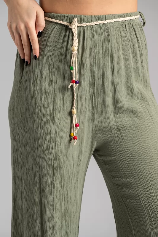 Pants Pleated Belt Khaki