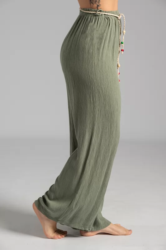 Pants Pleated Belt Khaki