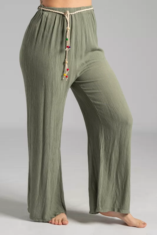 Pants Pleated Belt Khaki