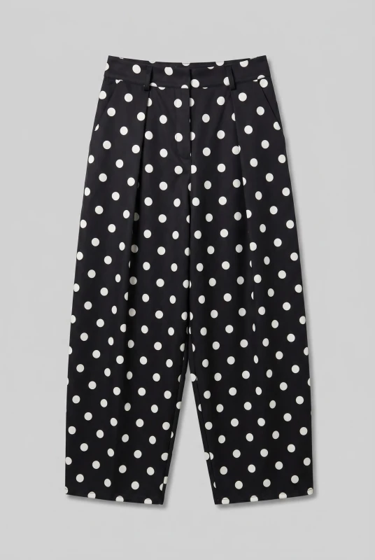 High-Waisted Polka-Dot Elastic-Waistband Pants 