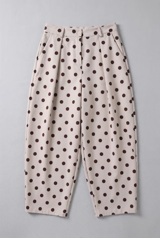 High-Waisted Polka-Dot Elastic-Waistband Pants 