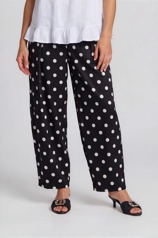 High-Waisted Polka-Dot Elastic-Waistband Pants 