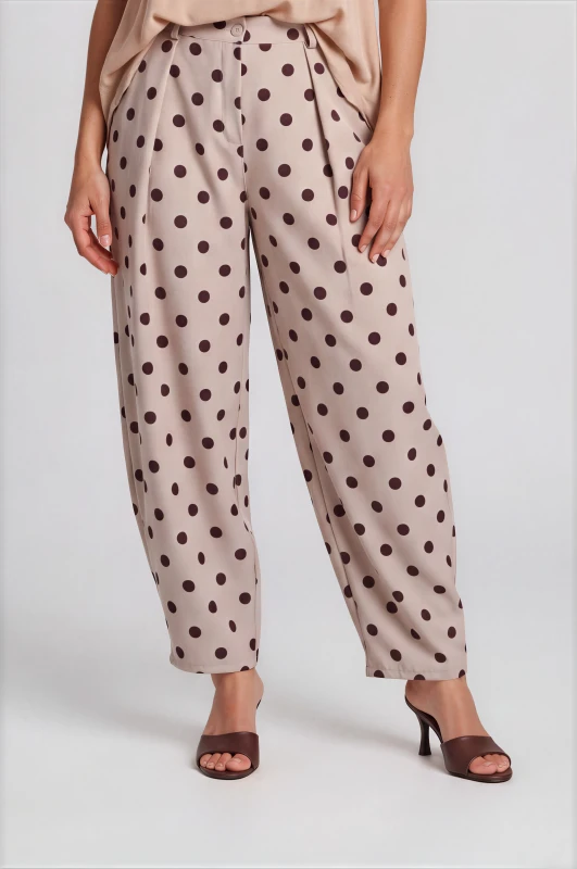 High-Waisted Polka-Dot Elastic-Waistband Pants 
