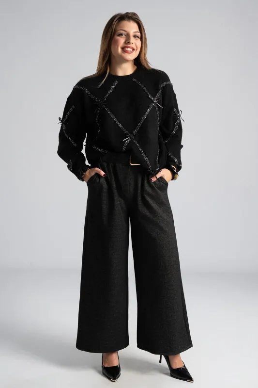 Pants Striped Leatherette Belt