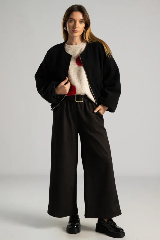 Pants Striped Leatherette Belt