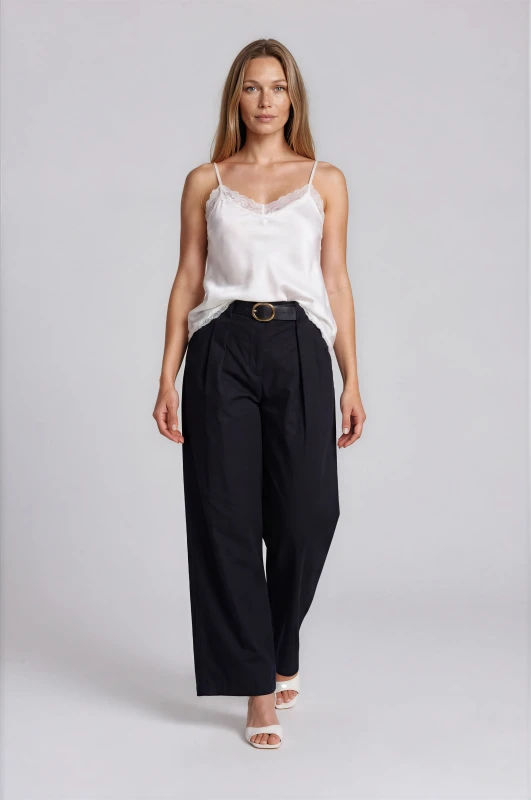 Pants Cotton Solid-Color Belt 