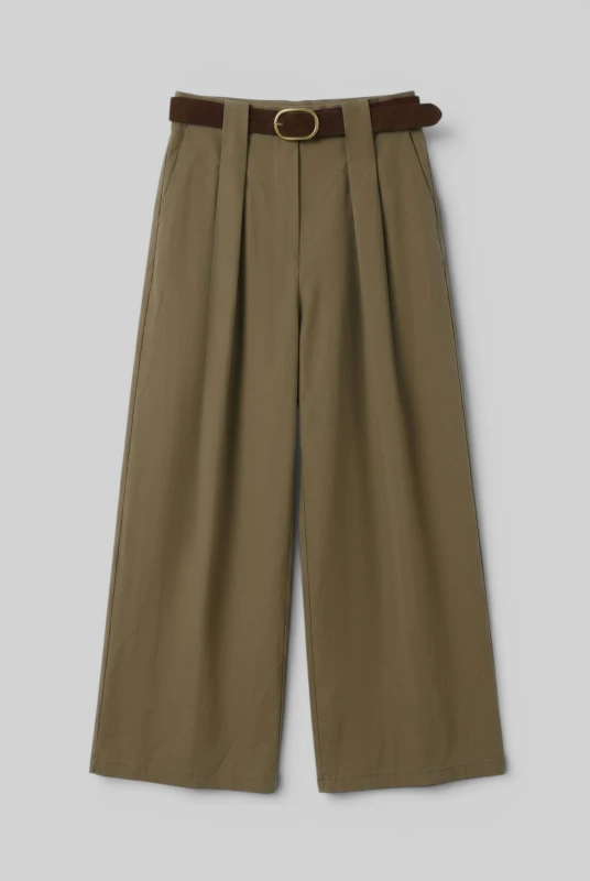 Pants Cotton Solid-Color Belt 