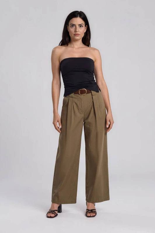 Pants Cotton Solid-Color Belt 