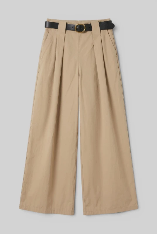Pants Cotton Solid-Color Belt 