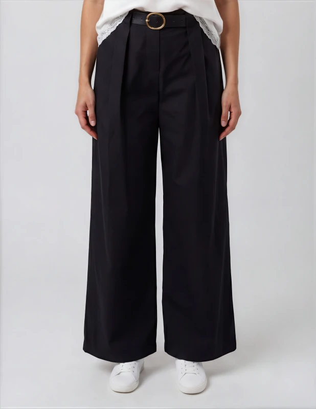 Pants Cotton Solid-Color Belt 