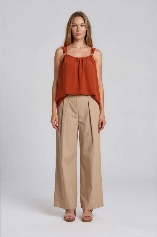Pants Cotton Solid-Color Belt 