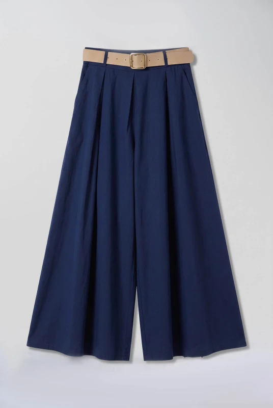 Cotton Pants Pleats Belt