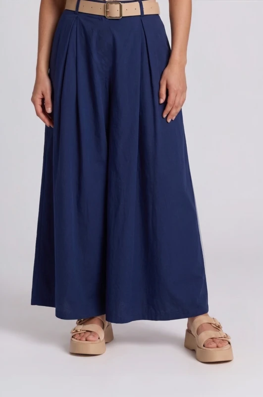 Cotton Pants Pleats Belt