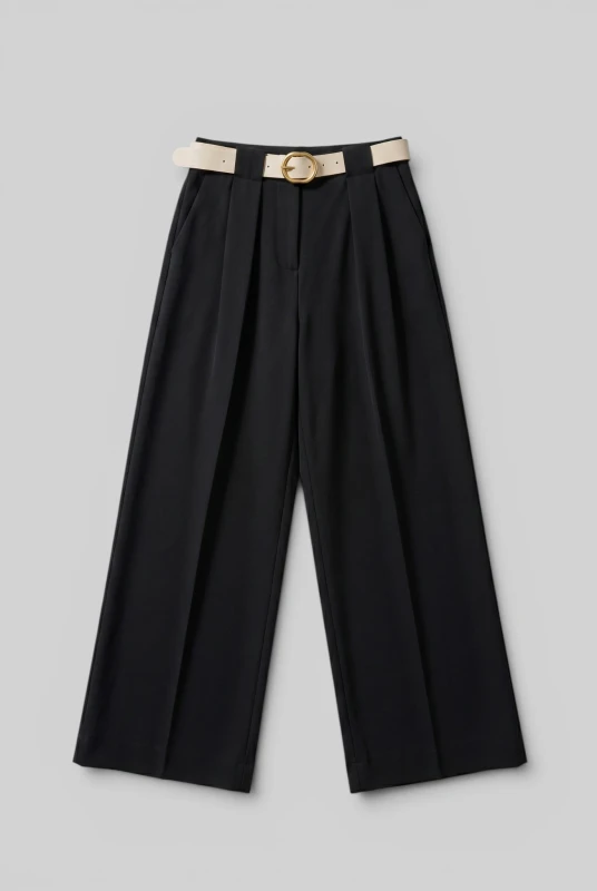 Pants Fabric Pleats Belt