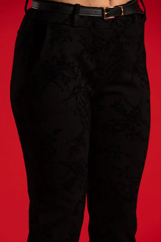 Floral Embossed Velvet Belt Pants