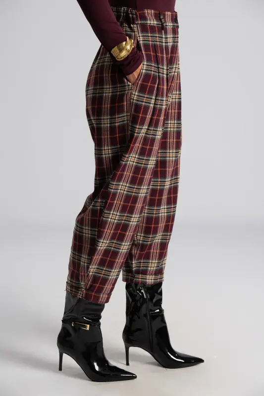 Pants Plaid Pleats Waistband