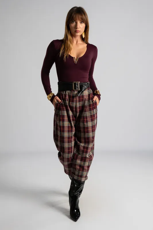 Pants Plaid Pleats Waistband