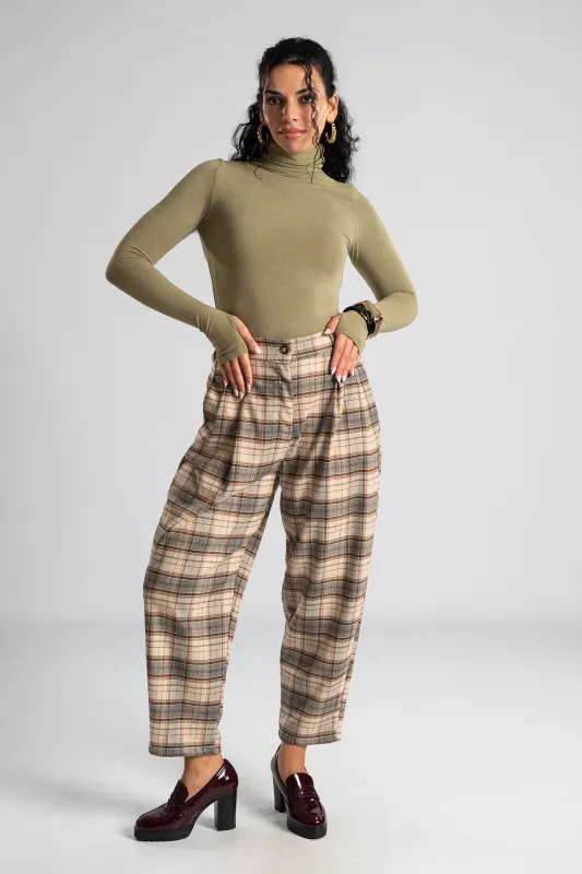 Pants Plaid Pleats Waistband