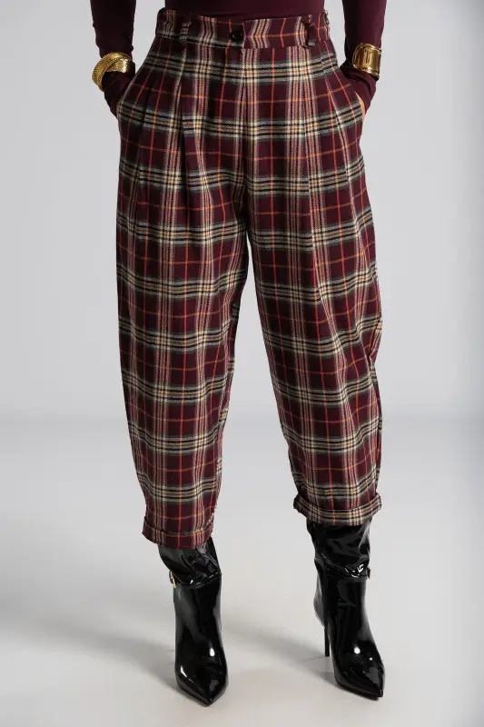Pants Plaid Pleats Waistband