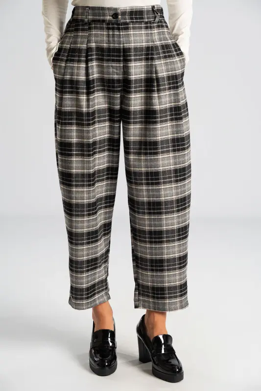 Pants Plaid Pleats Waistband