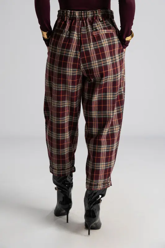 Pants Plaid Pleats Waistband