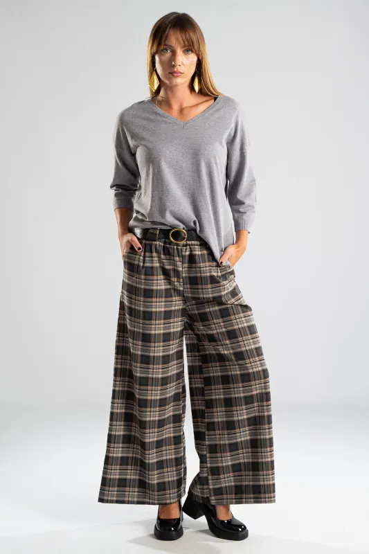 Pants Plaid Pleats Belt