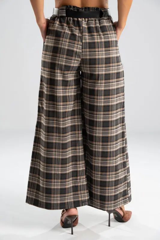 Pants Plaid Pleats Belt