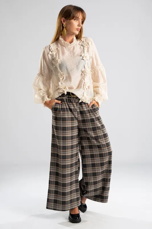 Pants Plaid Pleats Belt