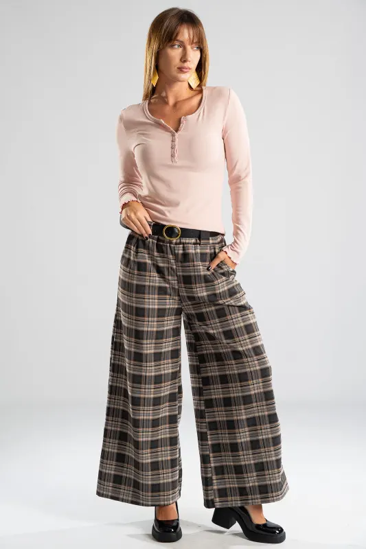 Pants Plaid Pleats Belt