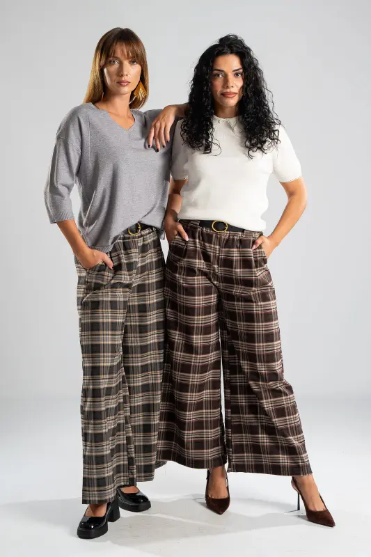 Pants Plaid Pleats Belt