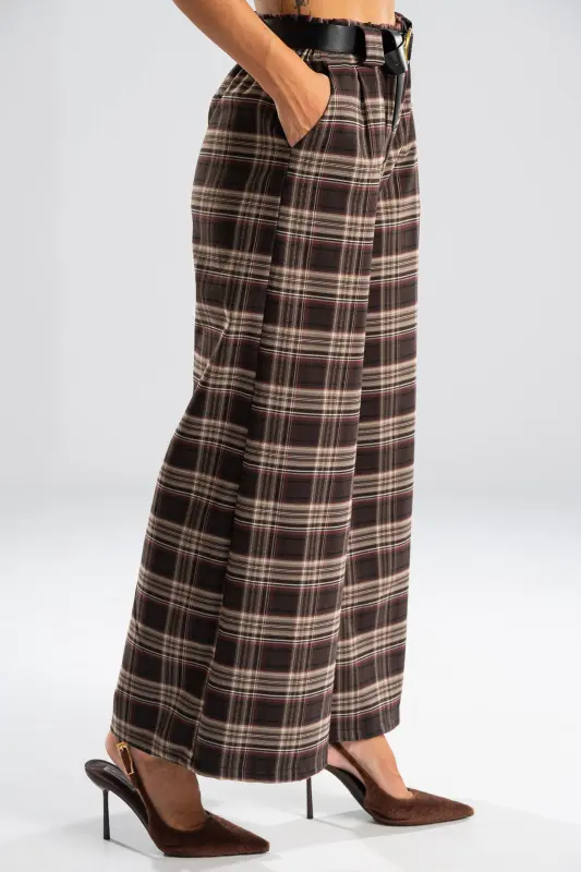 Pants Plaid Pleats Belt