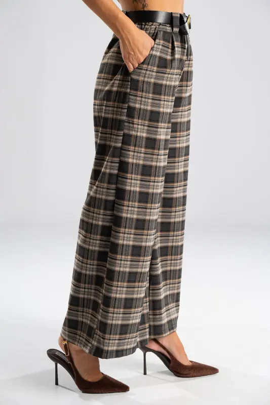 Pants Plaid Pleats Belt
