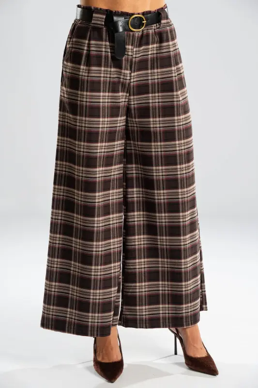 Pants Plaid Pleats Belt
