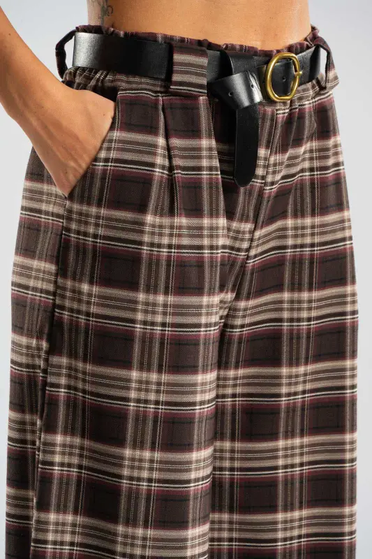 Pants Plaid Pleats Belt