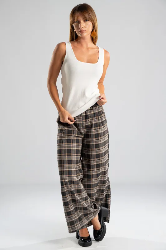 Pants Plaid Pleats Belt