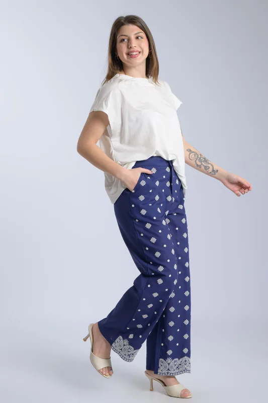 Παντελόνι Κεντημένες Λεπτομέρειες Elvina