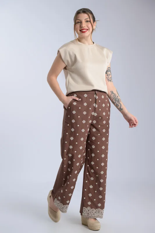 Παντελόνι Κεντημένες Λεπτομέρειες Elvina