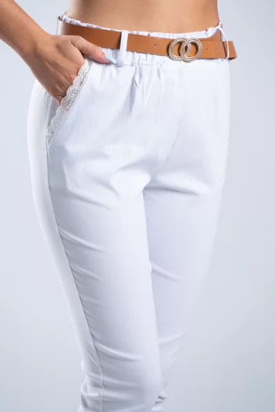 Παντελόνι Lace Paperbag Ζώνη Λευκό