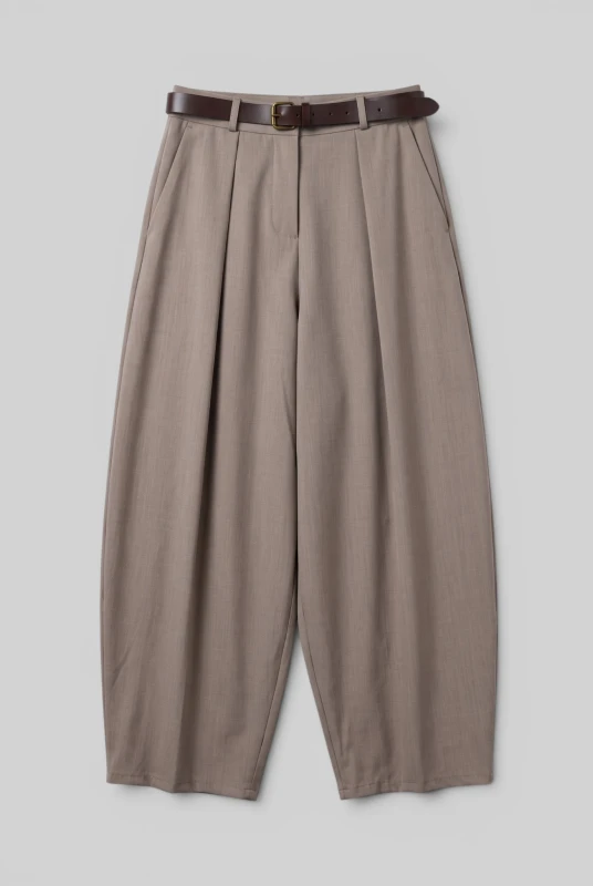 Minimal High-Waisted Pleated Trousers Belt 