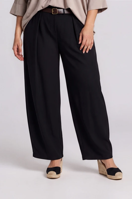 Minimal High-Waisted Pleated Trousers Belt 
