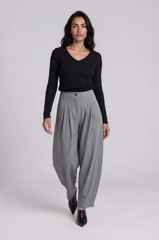 Pants Solid-Color with Pleats