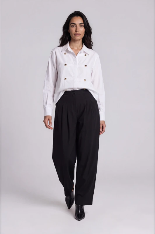 Pants Solid-Color with Pleats