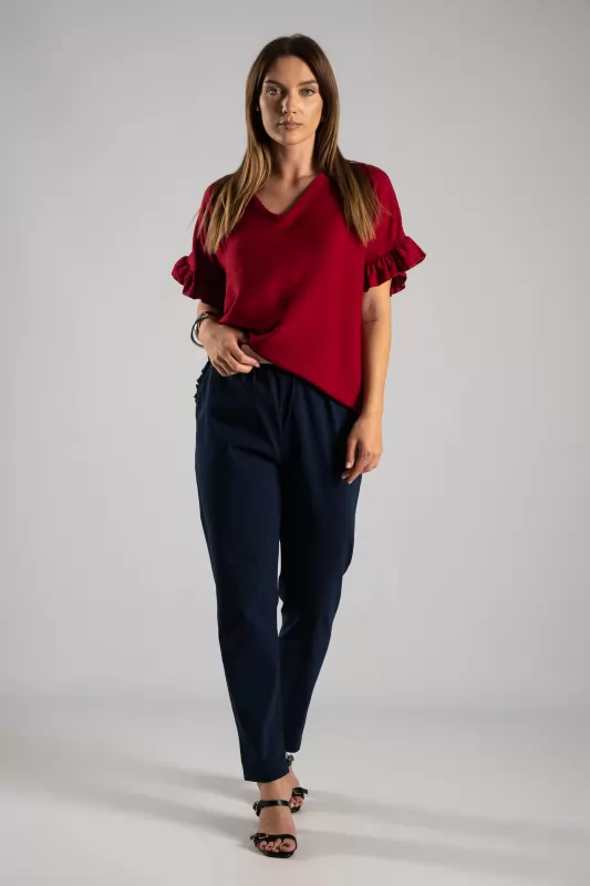 Trousers Solid Color Volant Pockets
