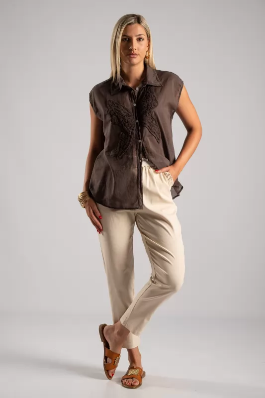 Trousers Solid Color Volant Pockets