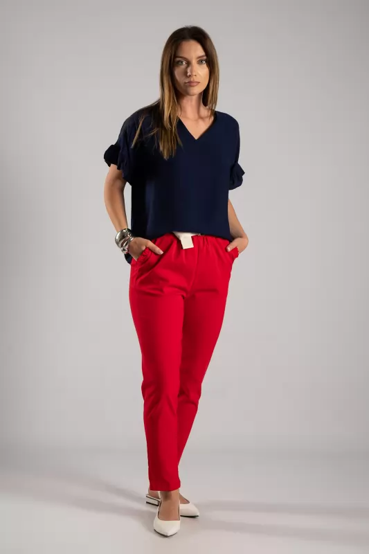 Trousers Solid Color Volant Pockets