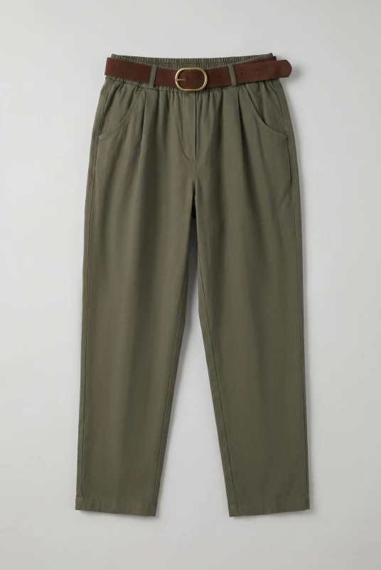 Pants Pleated Solid-Color Belt 