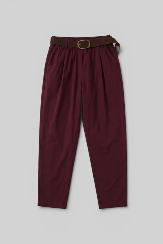 Pants Pleated Solid-Color Belt 