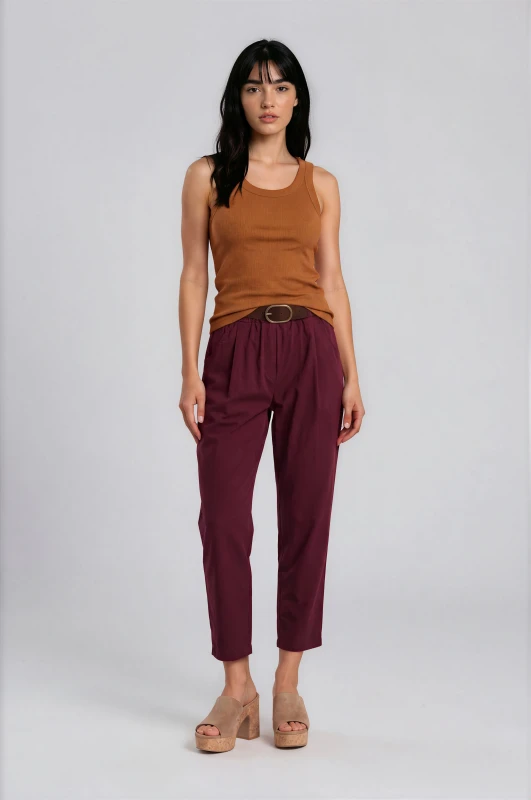 Pants Pleated Solid-Color Belt 