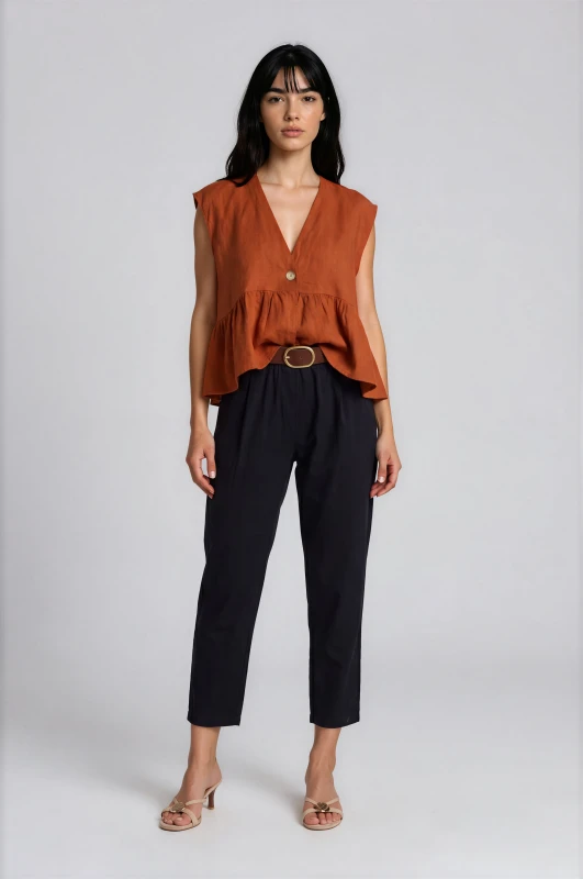 Pants Pleated Solid-Color Belt 