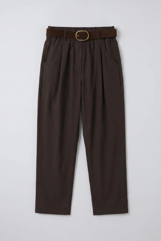 Pants Pleated Solid-Color Belt 